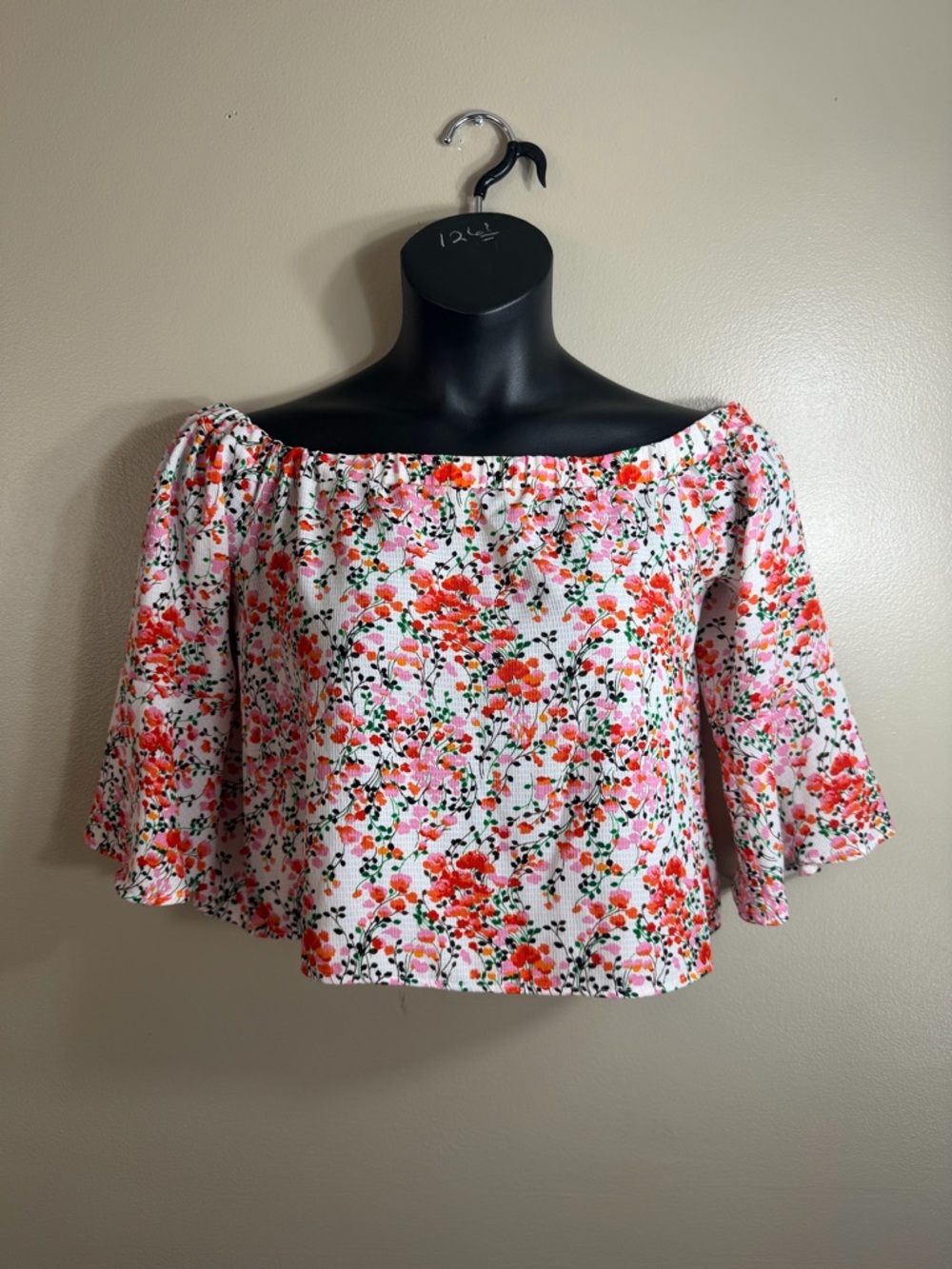 Wild Pearl Floral Off Shoulder Crop Top Boho Coquette Peasant Blouse L